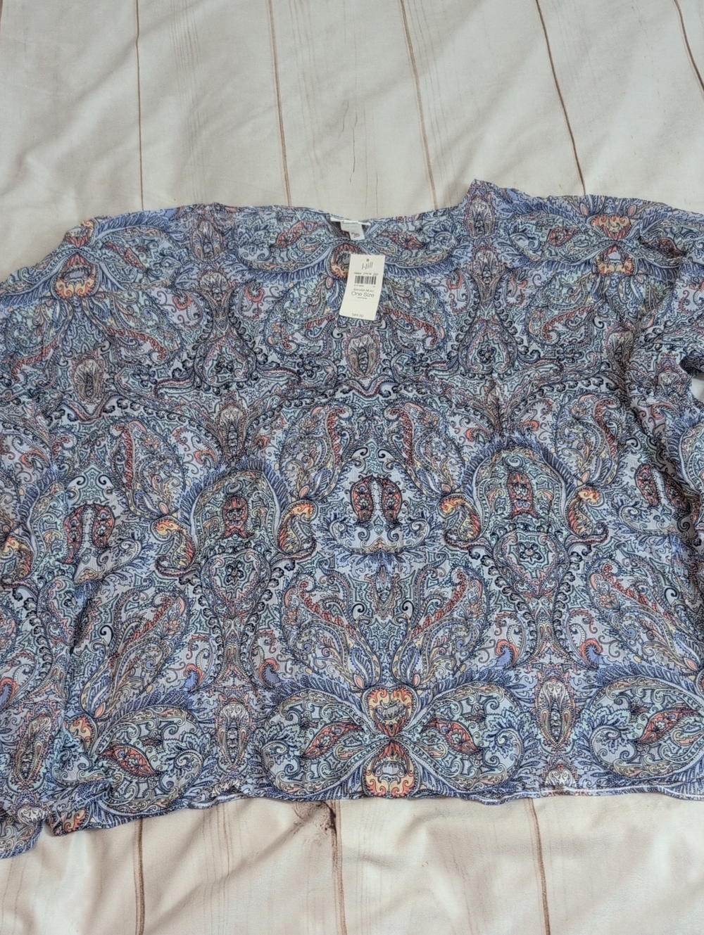 J.Jill NWT One Size Paisley Poncho Blue Multicolor Boho Resort Flowy Elegant